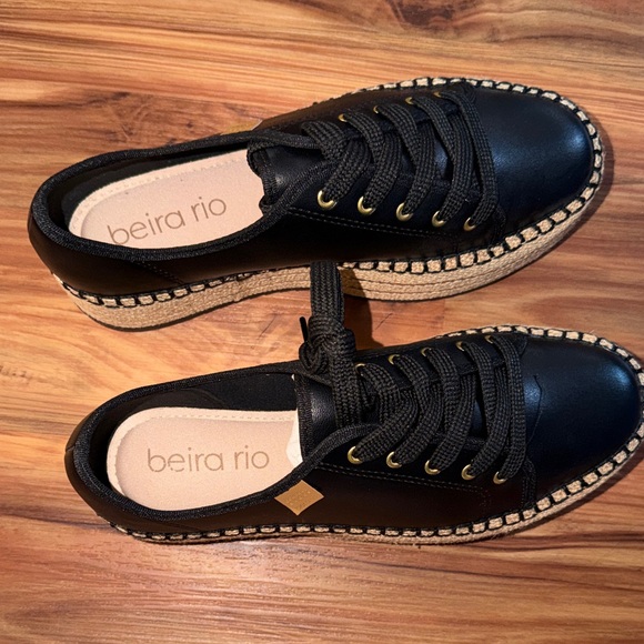Black Platform Espadrille Sneakers with Jute-Style Sole - Picture 2 of 3